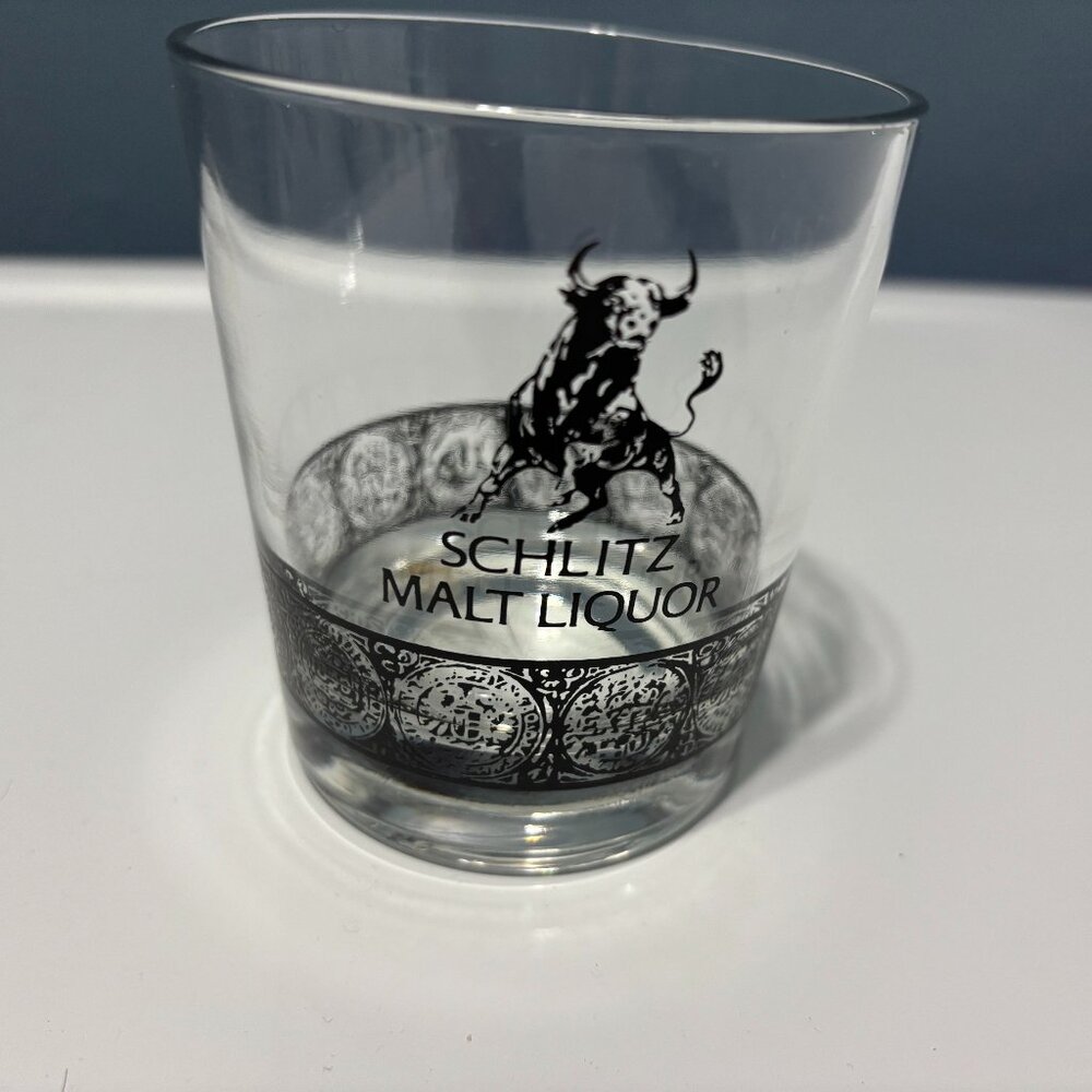 Vintage Schlitz Malt Liquor Rock Bar Glass - 4" Tall; Heavy